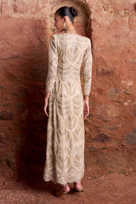 Shop Ridhima Bhasin Ivory Crepe, Organza Sequins, Nargis Embroidered Jacket With Dhoti Pant Set at Aza Fashions Shop_Ridhima Bhasin_Ivory Crepe, Organza Sequins, Nargis Embroidered Jacket With Dhoti Pant Set _at_Aza_Fashions