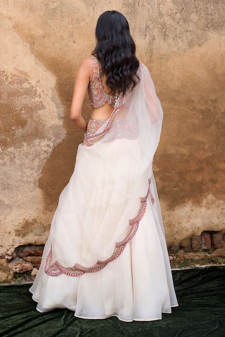 Shop Ridhima Bhasin Ivory Organza, Net Sequins, Pearls, Sukoon Embroidered Waist Lehenga Blouse Set at Aza Fashions Shop_Ridhima Bhasin_Ivory Organza, Net Sequins, Pearls, Sukoon Embroidered Waist Lehenga Blouse Set _at_Aza_Fashions