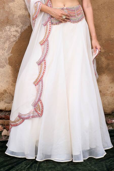 Ridhima Bhasin Ivory Organza, Net Sequins, Pearls, Sukoon Embroidered Waist Lehenga Blouse Set Online at Aza Fashions Ridhima Bhasin_Ivory Organza, Net Sequins, Pearls, Sukoon Embroidered Waist Lehenga Blouse Set _Online_at_Aza_Fashions
