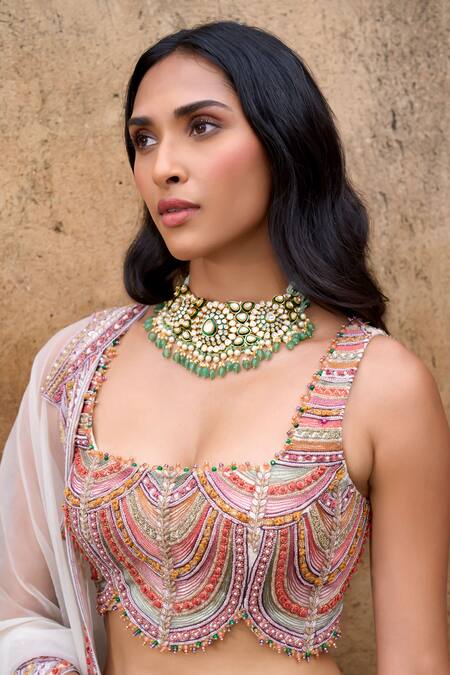 Buy Ridhima Bhasin Ivory Organza, Net Sequins, Pearls, Sukoon Embroidered Waist Lehenga Blouse Set Online at Aza Fashions Buy_Ridhima Bhasin_Ivory Organza, Net Sequins, Pearls, Sukoon Embroidered Waist Lehenga Blouse Set _Online_at_Aza_Fashions