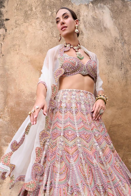 Buy Ridhima Bhasin Pink Organza Pearls, Sequins, Beads Sitara Embroidered Lehenga Blouse Set Online at Aza Fashions Buy_Ridhima Bhasin_Pink Organza Pearls, Sequins, Beads Sitara Embroidered Lehenga Blouse Set _Online_at_Aza_Fashions