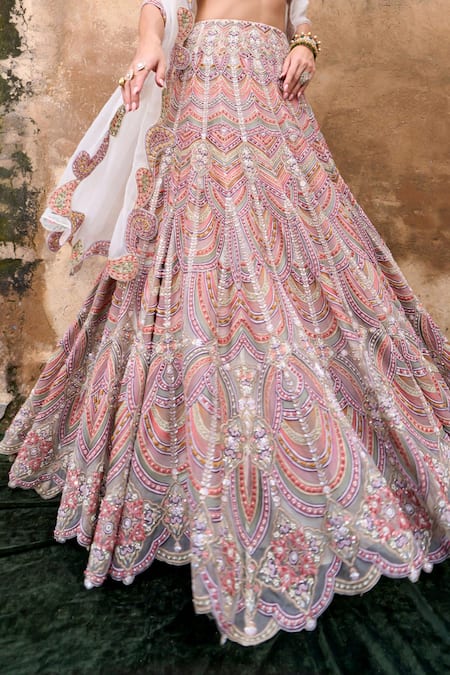 Shop Ridhima Bhasin Pink Organza Pearls, Sequins, Beads Sitara Embroidered Lehenga Blouse Set Online at Aza Fashions Shop_Ridhima Bhasin_Pink Organza Pearls, Sequins, Beads Sitara Embroidered Lehenga Blouse Set _Online_at_Aza_Fashions