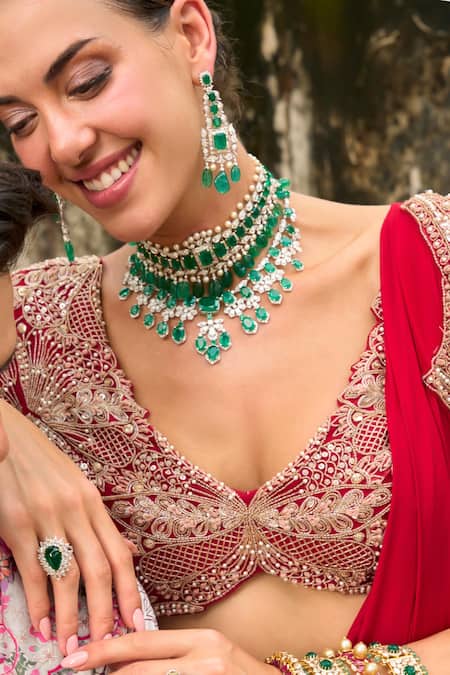 Ridhima Bhasin Red Organza, Chiffon Beads, Rubina Embroidered Hem Pre-draped Saree With Blouse at Aza Fashions Ridhima Bhasin_Red Organza, Chiffon Beads, Rubina Embroidered Hem Pre-draped Saree With Blouse _at_Aza_Fashions