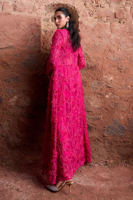 Shop Ridhima Bhasin Pink Organza, Crepe Beads, Sequins, Fabric Lali Jacket With Dhoti Pant Set at Aza Fashions Shop_Ridhima Bhasin_Pink Organza, Crepe Beads, Sequins, Fabric Lali Jacket With Dhoti Pant Set _at_Aza_Fashions