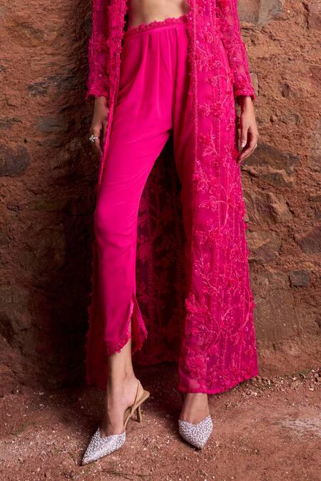 Ridhima Bhasin Pink Organza, Crepe Beads, Sequins, Fabric Lali Jacket With Dhoti Pant Set Online at Aza Fashions Ridhima Bhasin_Pink Organza, Crepe Beads, Sequins, Fabric Lali Jacket With Dhoti Pant Set _Online_at_Aza_Fashions