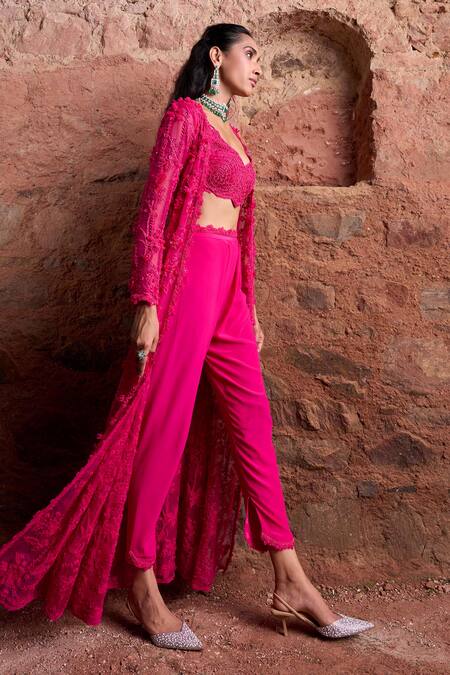 Buy Ridhima Bhasin Pink Organza, Crepe Beads, Sequins, Fabric Lali Jacket With Dhoti Pant Set Online at Aza Fashions Buy_Ridhima Bhasin_Pink Organza, Crepe Beads, Sequins, Fabric Lali Jacket With Dhoti Pant Set _Online_at_Aza_Fashions
