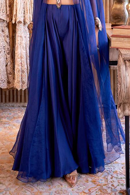 Buy Ridhima Bhasin Blue Silk, Organza Tassels, Beads Safir Embellished Neck Kurta With Palazzo Online at Aza Fashions Buy_Ridhima Bhasin_Blue Silk, Organza Tassels, Beads Safir Embellished Neck Kurta With Palazzo _Online_at_Aza_Fashions