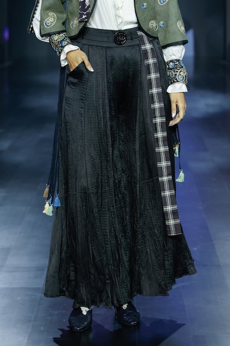 Shop_Shruti Sancheti_Black Satin, Silk Crushed Kalidar Culotte _Online_at_Aza_Fashions