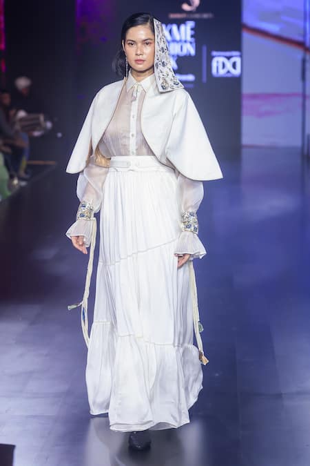 Shop Shruti Sancheti White Silk Open Neck Quilted Crop Bolero Jacket at Aza Fashions Shop_Shruti Sancheti_White Silk Open Neck Quilted Crop Bolero Jacket _at_Aza_Fashions