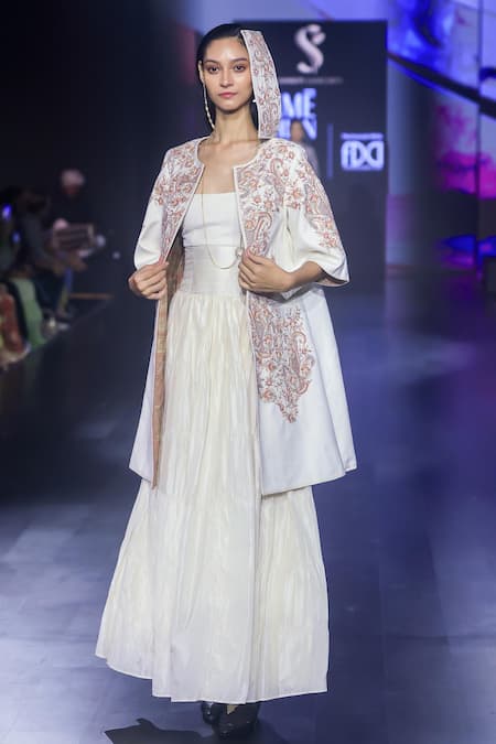 Shop Shruti Sancheti White Silk, Velvet, Linen Embroidery Square Neck Corset Maxi Dress at Aza Fashions Shop_Shruti Sancheti_White Silk, Velvet, Linen Embroidery Square Neck Corset Maxi Dress _at_Aza_Fashions