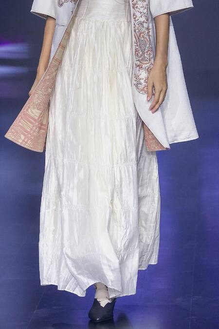 Shruti Sancheti White Silk, Velvet, Linen Embroidery Square Neck Corset Maxi Dress Online at Aza Fashions Shruti Sancheti_White Silk, Velvet, Linen Embroidery Square Neck Corset Maxi Dress _Online_at_Aza_Fashions