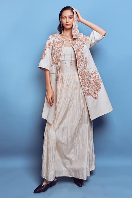 Buy Shruti Sancheti White Silk, Velvet, Linen Embroidery Square Neck Corset Maxi Dress Online at Aza Fashions Buy_Shruti Sancheti_White Silk, Velvet, Linen Embroidery Square Neck Corset Maxi Dress _Online_at_Aza_Fashions