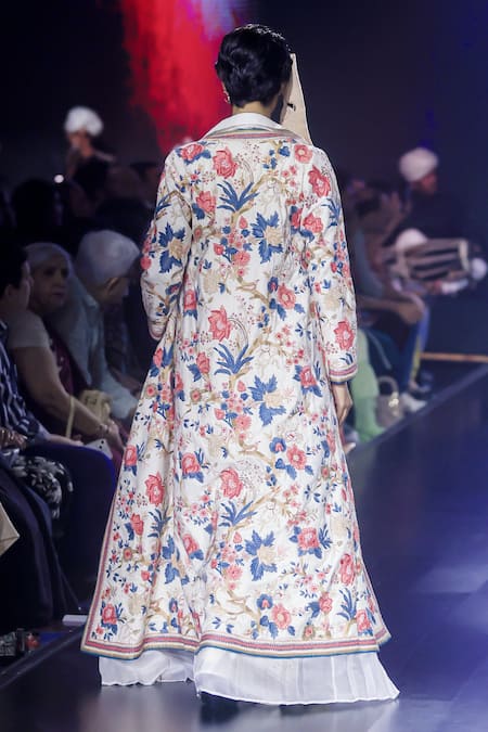 Shop_Shruti Sancheti_White Silk Embroidery Open Neck Chintz Motif Jacket _at_Aza_Fashions