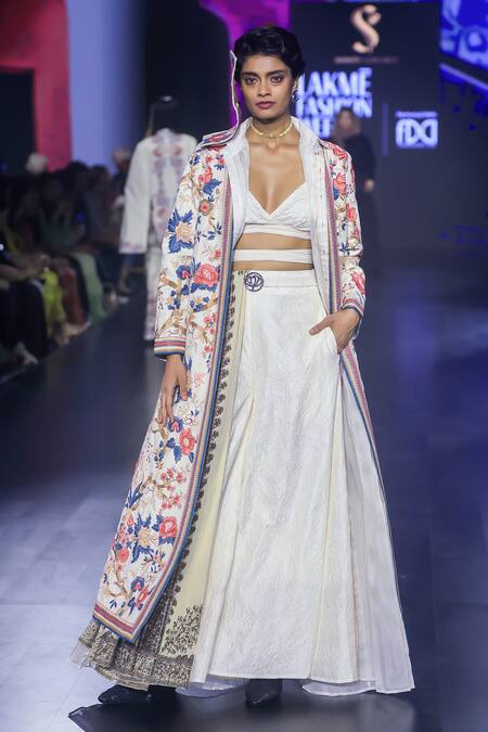 Shruti Sancheti_White Silk Embroidery Open Neck Chintz Motif Jacket _Online_at_Aza_Fashions