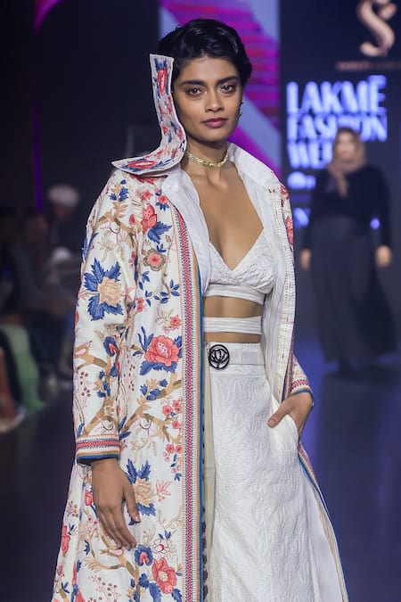 Buy_Shruti Sancheti_White Silk Embroidery Open Neck Chintz Motif Jacket _Online_at_Aza_Fashions