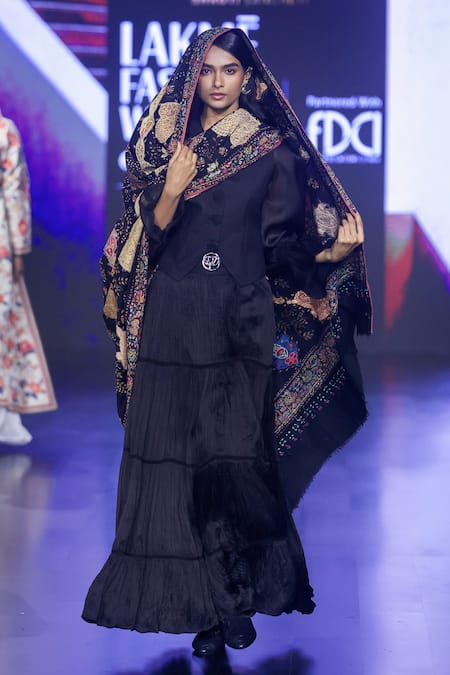 Shruti Sancheti Black Silk And Organza Shirt Collared With Quilted Waistcoat 