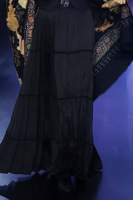 Buy_Shruti Sancheti_Black Satin, Silk Tiered Crushed Maxi Skirt _Online_at_Aza_Fashions