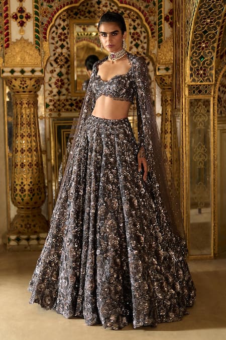 Seema Gujral Floral Crystal Embroidered Bridal Lehenga Set 