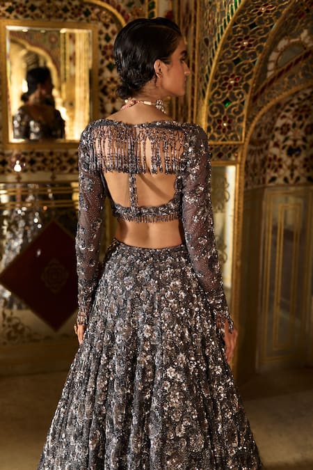 Seema Gujral Floral Crystal Embroidered Lehenga Set 