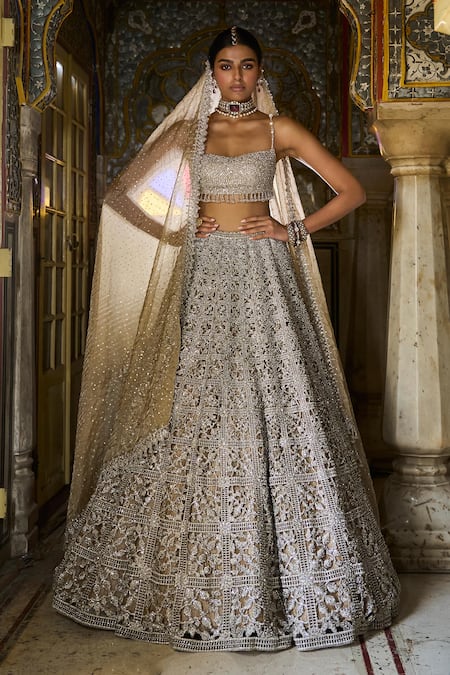 Seema Gujral Geometric Cut Work Embroidered Bridal Lehenga Set 