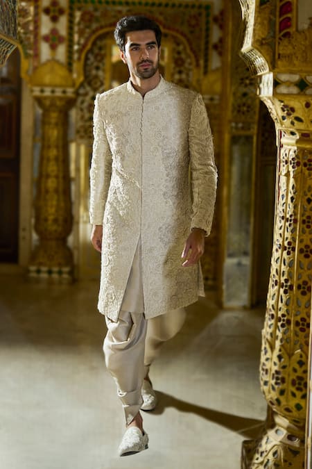 Seema Gujral Raw Silk Embroidered Sherwani Set 