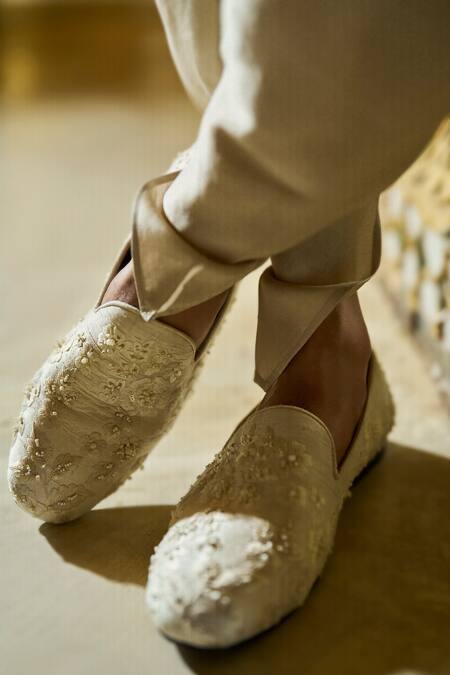 Buy_Seema Gujral_Ivory Silk Pearls, Sequins, Embroidery Raw Sherwani Set _Online_at_Aza_Fashions