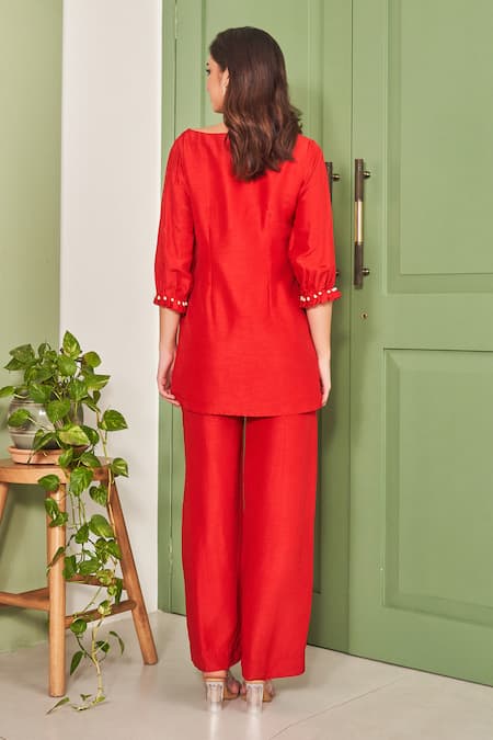 Sammohi By Moksha And Hiral Floral Hand Embroidered Top With Pant 