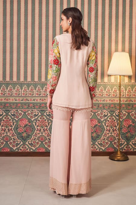 Sammohi By Moksha And Hiral Floral Thread Work Short Kurta With Sharara 