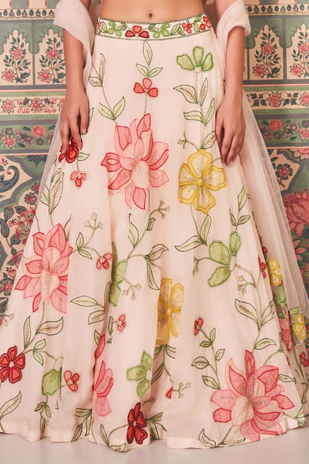 Sammohi By Moksha And Hiral_Pink Silk, Georgette, Organza, Tulle Embroidery, Beads Floral Jal Lehenga Set _Online_at_Aza_Fashions