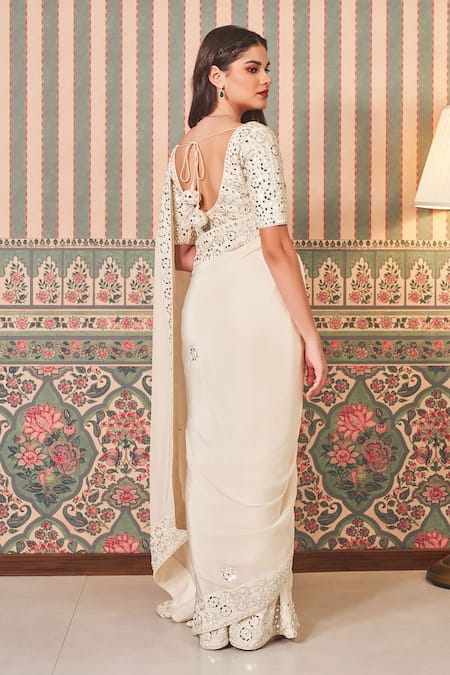 Sammohi By Moksha And Hiral Mirror Embroidered Saree With Blouse 