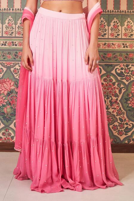 Buy Sammohi By Moksha And Hiral Pink Georgette, Tulle Sequins, Beads V-neck Shaded Embroidered Lehenga Set Online at Aza Fashions Buy_Sammohi By Moksha And Hiral_Pink Georgette, Tulle Sequins, Beads V-neck Shaded Embroidered Lehenga Set_Online_at_Aza_Fashions