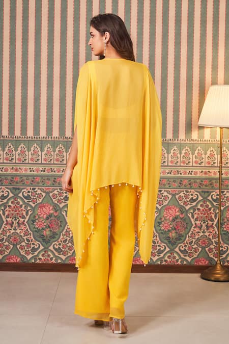 Sammohi By Moksha And Hiral Floral Applique Embroidered Cape & Pant Set 