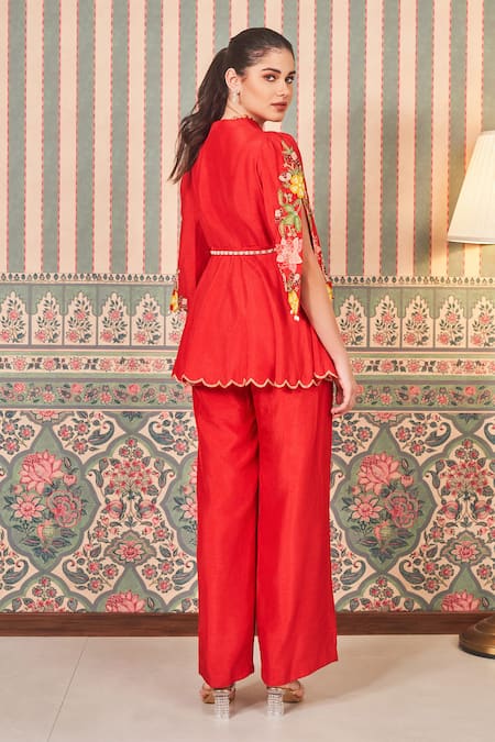 Sammohi By Moksha And Hiral Floral Applique Embroidered Peplum Tunic With Pant 