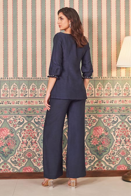 Sammohi By Moksha And Hiral Floral Applique Embroidered Tunic With Pant 