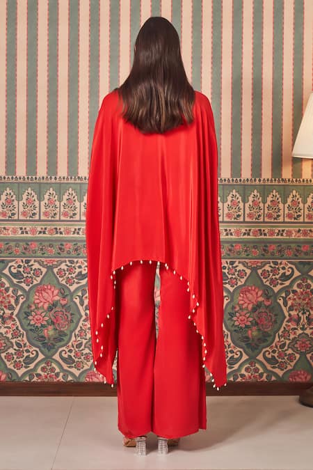 Sammohi By Moksha And Hiral Floral Applique Embroidered Asymmetric Cape With Pant 