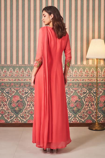 Sammohi By Moksha And Hiral Floral Applique Embroidered Drape Gown 