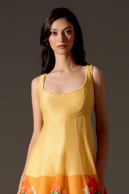 Buy_Rohit Bal_Multi Color Organza, Chanderi Silk, Cotton Bird Floral Print Anarkali Set _Online_at_Aza_Fashions