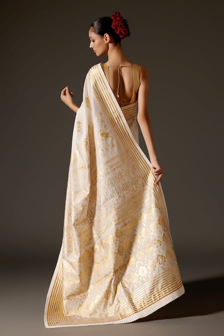 Rohit Bal Chanderi Bird Motif Print Saree & Unstitched Blouse Piece Set 