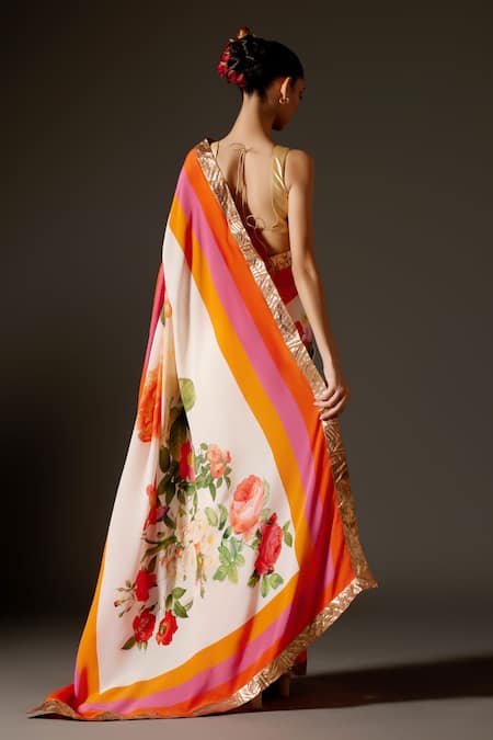 Rohit Bal Flower Vine Print Saree & Unstitched Blouse Piece Set 