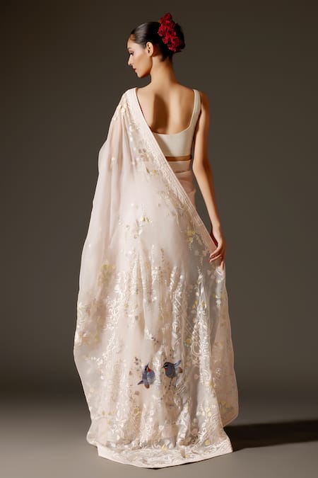 Rohit Bal Floral Vine Embroidered Saree & Unstitched Blouse Piece Set 