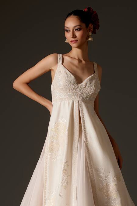 Buy Rohit Bal Ivory Organza Sequins, Embroidery Pastel Floral Vine Slit Anarkali Set Online at Aza Fashions Buy_Rohit Bal_Ivory Organza Sequins, Embroidery Pastel Floral Vine Slit Anarkali Set _Online_at_Aza_Fashions