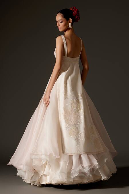 Shop Rohit Bal Ivory Organza Sequins, Embroidery Pastel Floral Vine Slit Anarkali Set Online at Aza Fashions Shop_Rohit Bal_Ivory Organza Sequins, Embroidery Pastel Floral Vine Slit Anarkali Set _Online_at_Aza_Fashions