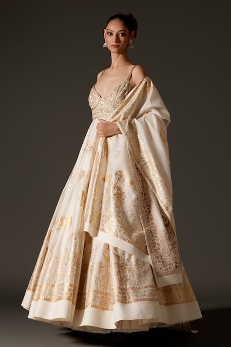 Buy Rohit Bal Cream Chanderi Silk Foil Printing, Embroidery Lotus Pond Anarkali Set Online at Aza Fashions Buy_Rohit Bal_Cream Chanderi Silk Foil Printing, Embroidery Lotus Pond Anarkali Set _Online_at_Aza_Fashions