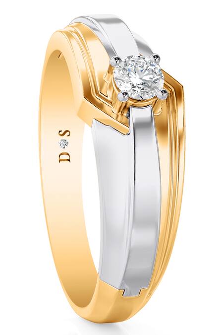 Divine Solitaires_Yellow Diamonds Solitaire Two Tone Wave Ring_Online_at_Aza_Fashions