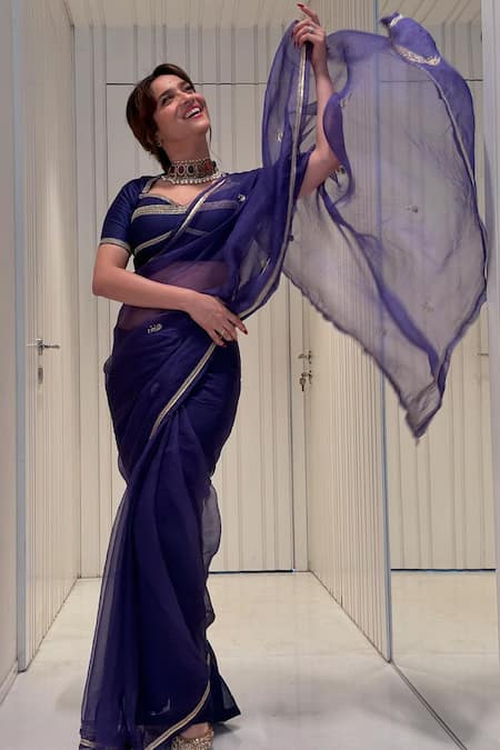 Buy_Kalakari By Akanksha_Purple Organza, Gulkhera And Aari Embroidered Saree With Blouse 