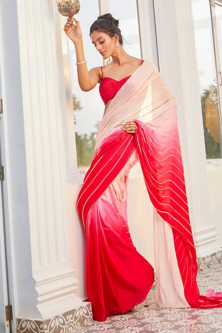 Buy Masumi Mewawalla X AZA Pink Satin, Organza, Crepe Ombre Embroidered Pre-draped Saree With Blouse Online at Aza Fashions Buy_Masumi Mewawalla X AZA_Pink Satin, Organza, Crepe Ombre Embroidered Pre-draped Saree With Blouse _Online_at_Aza_Fashions