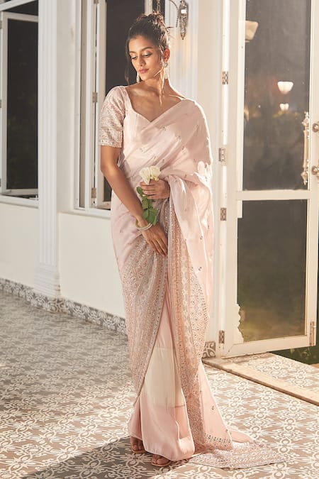 Masumi Mewawalla X AZA Embroidered Pre-Draped Tissue Saree With Blouse 