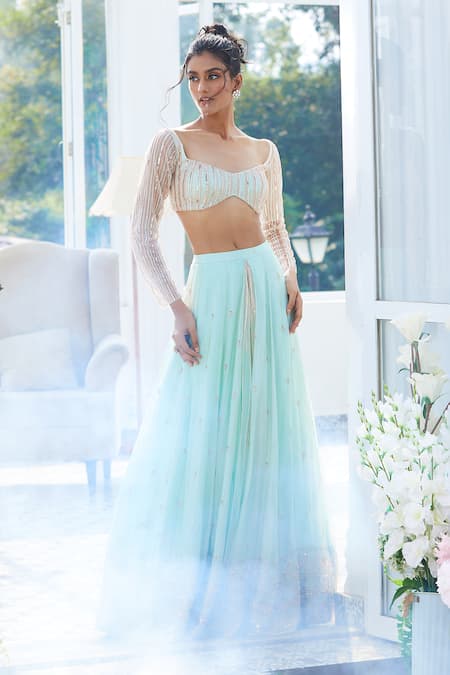 Buy Masumi Mewawalla X AZA Green Tissue, Maheshwari Sequins, Stones, Cut Floral Embroidered Lehenga Set Online at Aza Fashions Buy_Masumi Mewawalla X AZA_Green Tissue, Maheshwari Sequins, Stones, Cut Floral Embroidered Lehenga Set _Online_at_Aza_Fashions