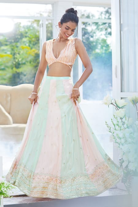 Masumi Mewawalla X AZA Color Block Embroidered Lehenga Set 