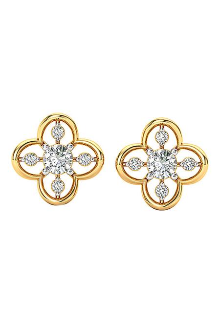 Divine Solitaires Yellow Imitation Diamonds 18kt White Gold Ogee Shaped Stud Earrings